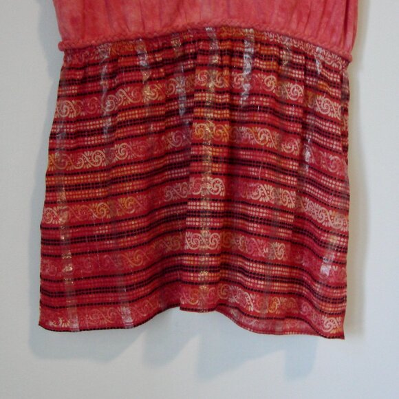 Lucky Brand Babydoll Top Boho Sleeveless V-neck Pink Red Orange NEW NWT Large - Picture 11 of 12
